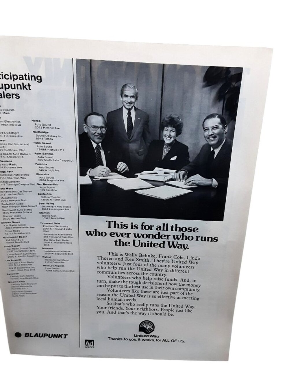 United Way 1984 Charity Volunteer Vintage Print Ad Office Decor